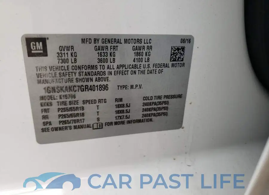1GNSKAKC7GR401896# 12