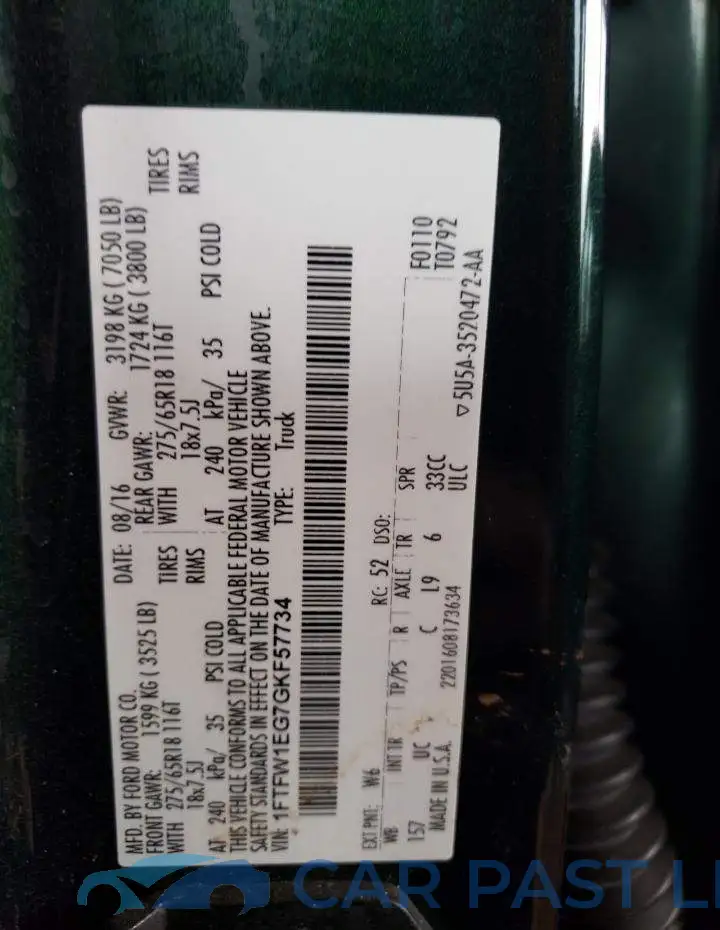 1FTFW1EG7GKF57734# 12