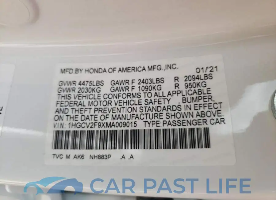 1HGCV2F9XMA009015# 12