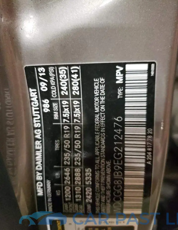 WDCGG8JB9EG212476# 13