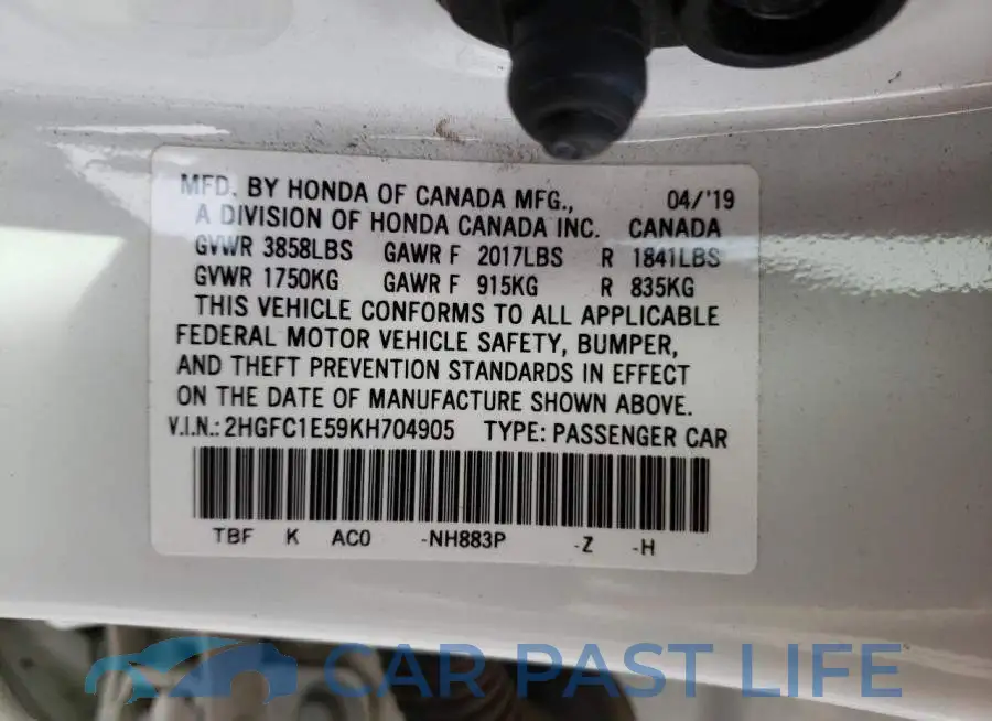 2HGFC1E59KH704905# 12