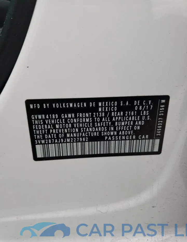 3VW2B7AJ9JM227962# 12