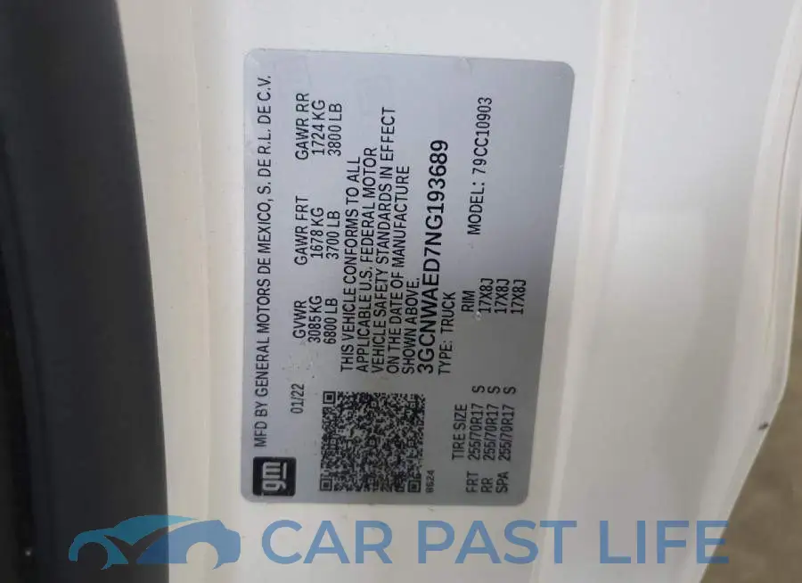 3GCNWAED7NG193689# 12