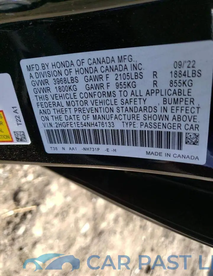 2HGFE1E54NH476133# 12