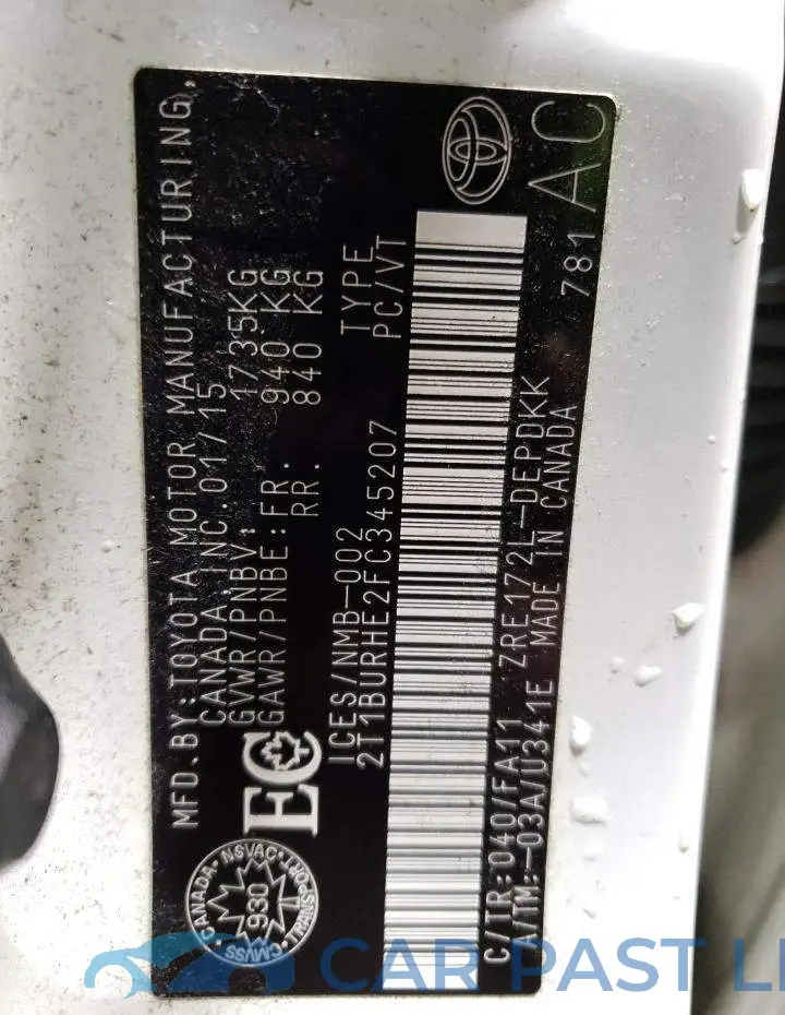 2T1BURHE2FC345207# 12