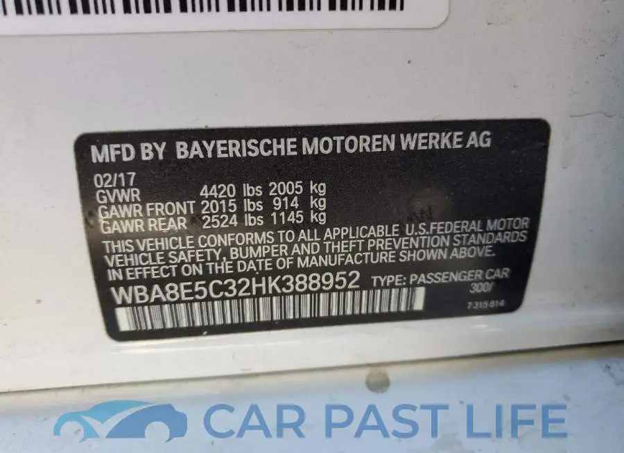 WBA8E5C32HK388952# 12