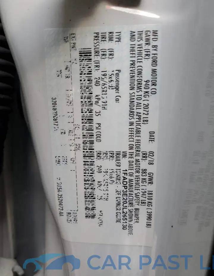 1FADP3E20JL265130# 12