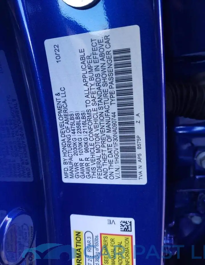 1HGCV1F30NA090744# 13