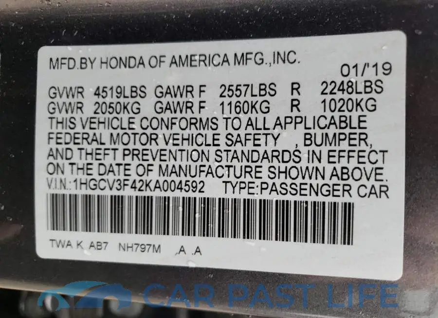 1HGCV3F42KA004592# 12
