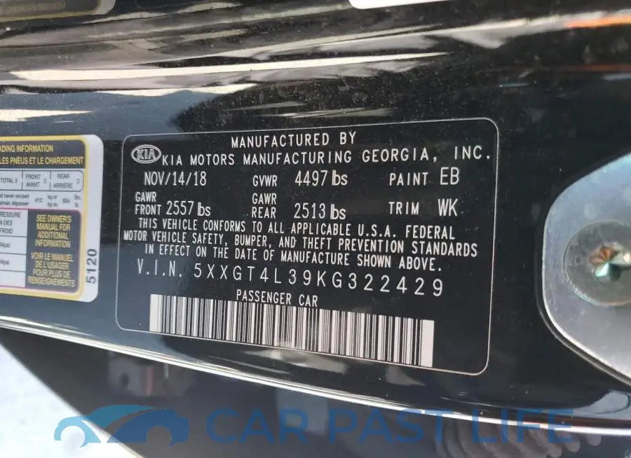 5XXGT4L39KG322429# 12