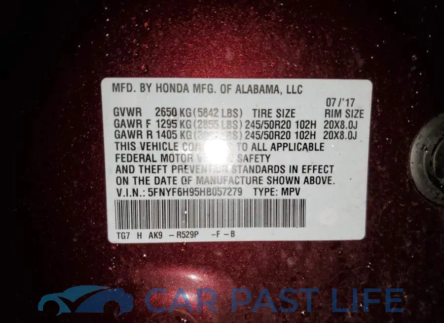 5FNYF6H95HB057279# 13