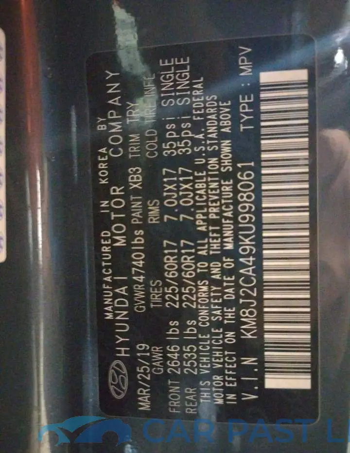 KM8J2CA49KU998061# 14