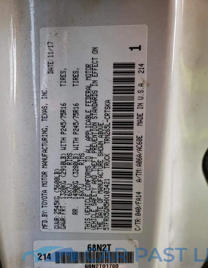 5TFRX5GN5HX103421# 12