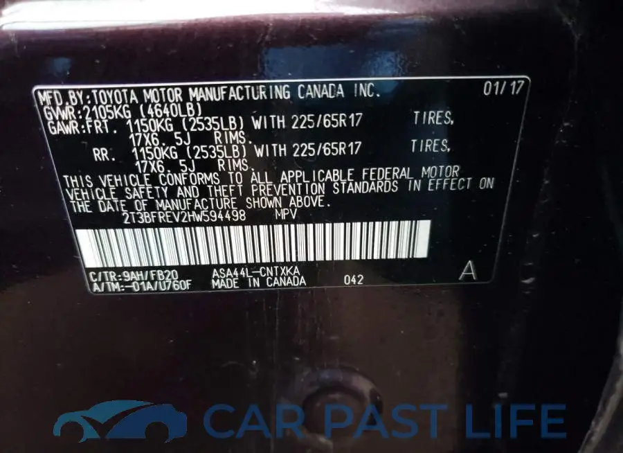 2T3BFREV2HW594498# 12