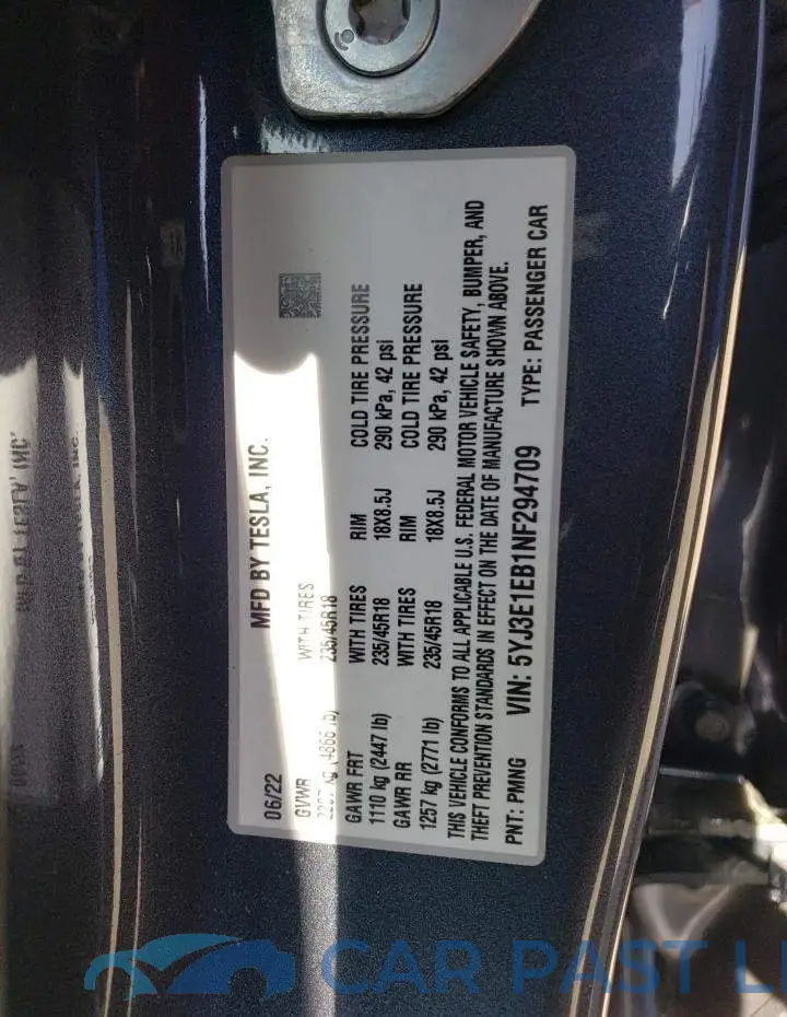 5YJ3E1EB1NF294709# 12
