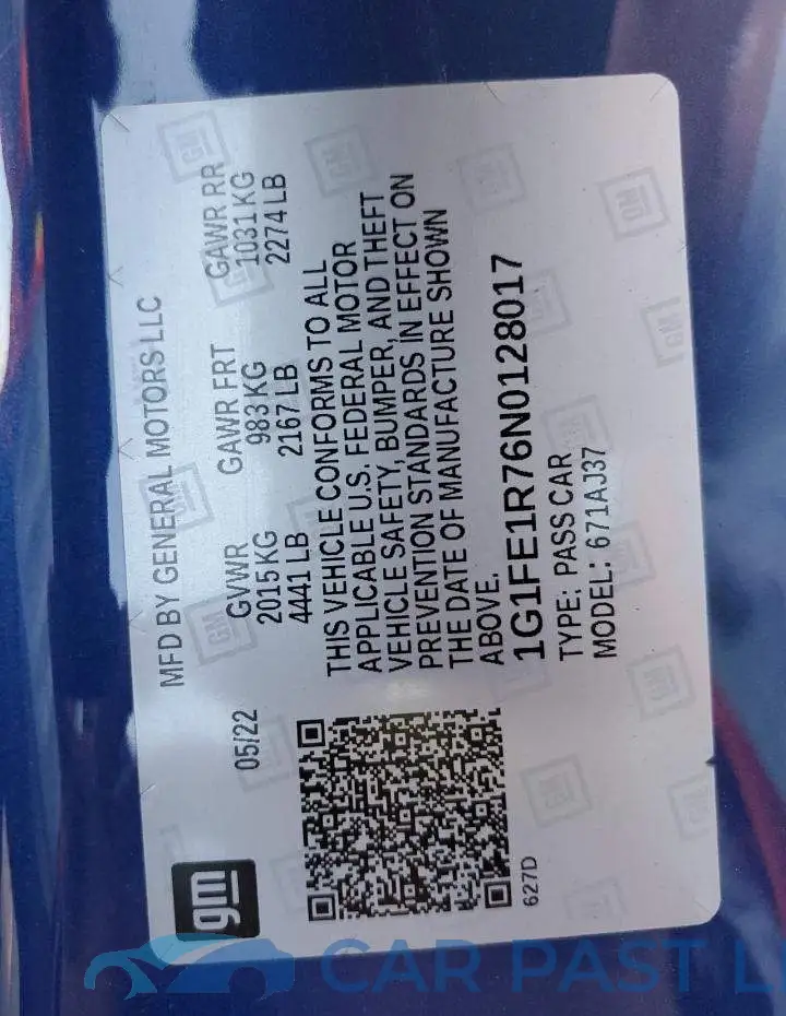 1G1FE1R76N0128017# 12