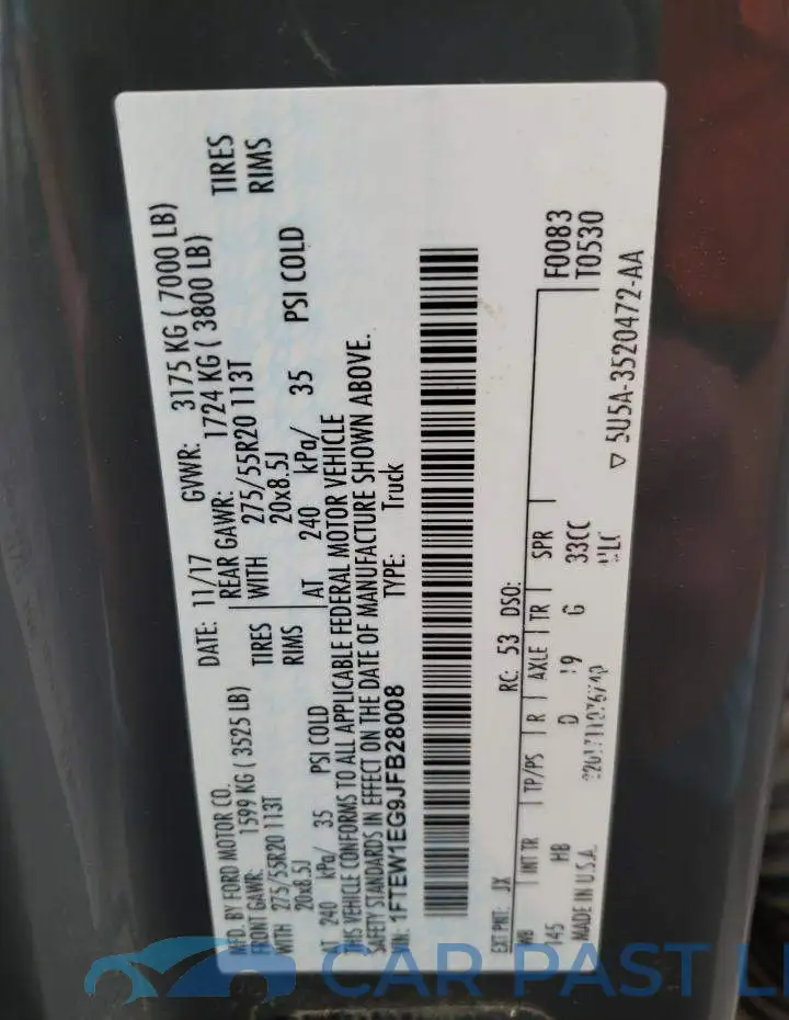 1FTEW1EG9JFB28008# 12
