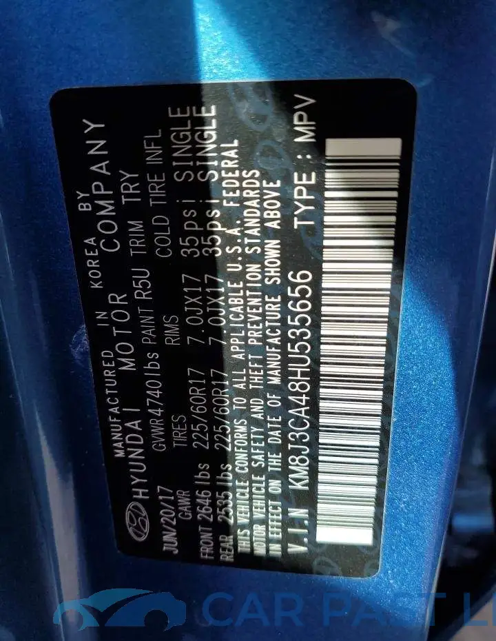 KM8J3CA48HU535656# 12