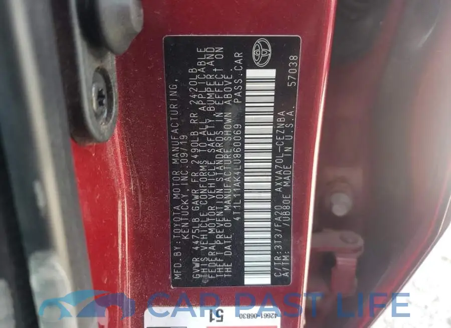 4T1L11AK4LU860069# 13