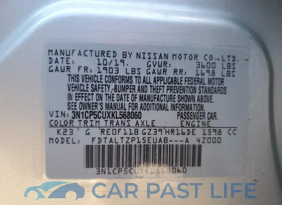 3N1CP5CUXKL568060# 12