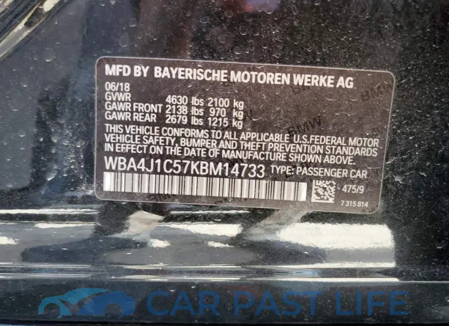 WBA4J1C57KBM14733# 12
