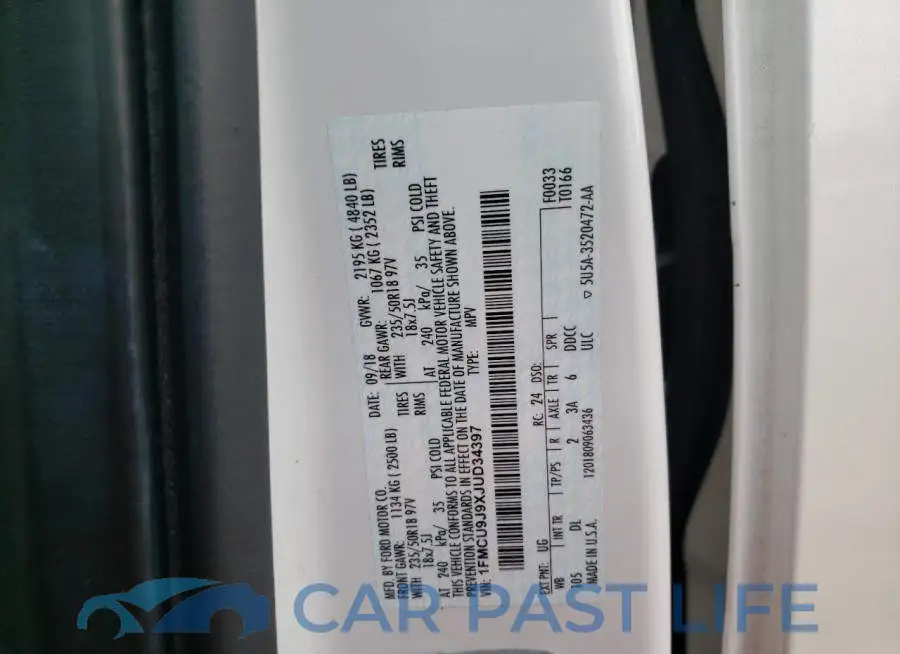 1FMCU9J9XJUD34397# 13