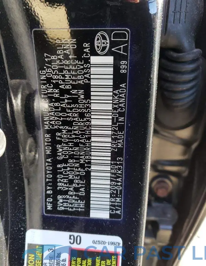 2T1BURHE1HC936535# 12