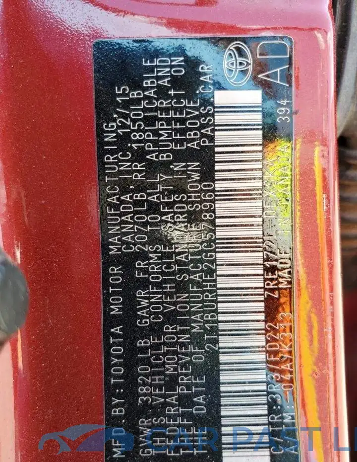 2T1BURHE2GC578960# 13