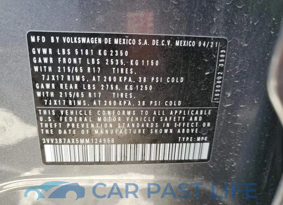 3VV3B7AX5MM124958# 12