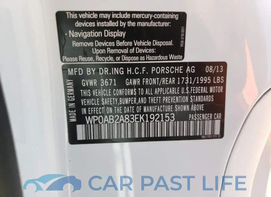 WP0AB2A83EK192153# 12