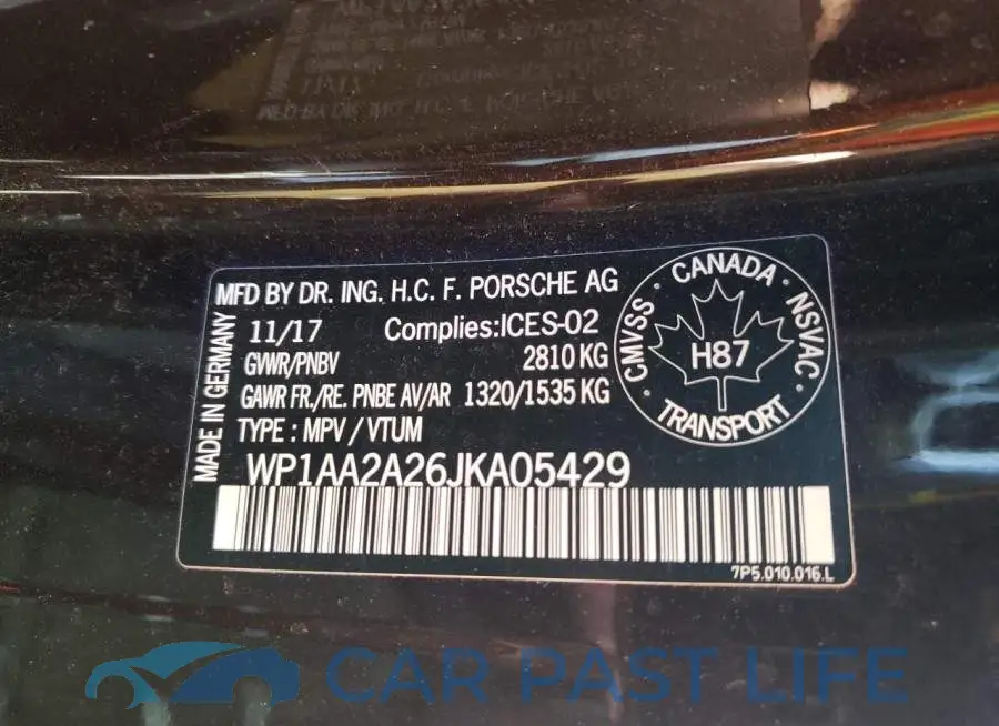 WP1AA2A26JKA05429# 13