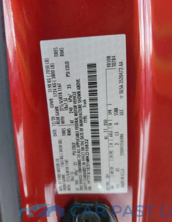 1FTFX1E51MKD10832# 12