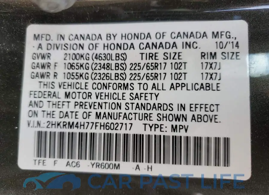 2HKRM4H77FH602717# 13