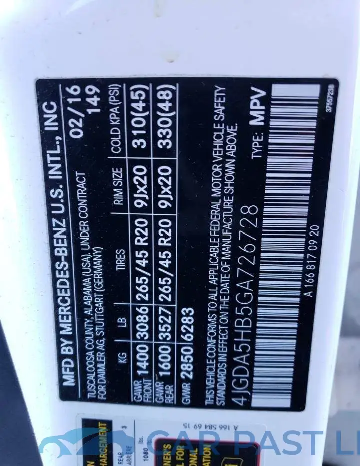 4JGDA5HB5GA726728# 12