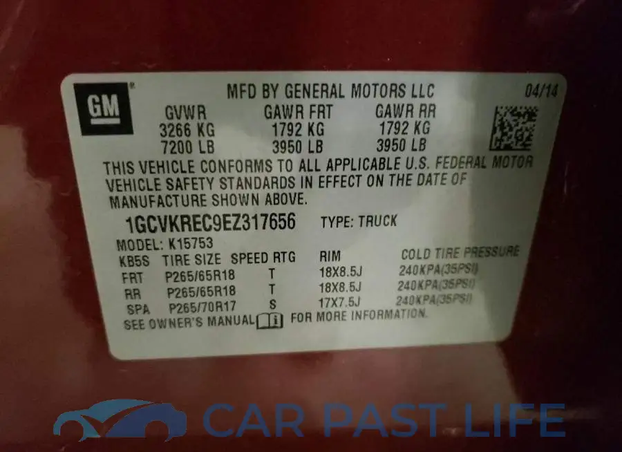 1GCVKREC9EZ317656# 12
