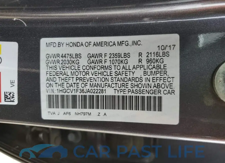 1HGCV1F36JA022281# 12