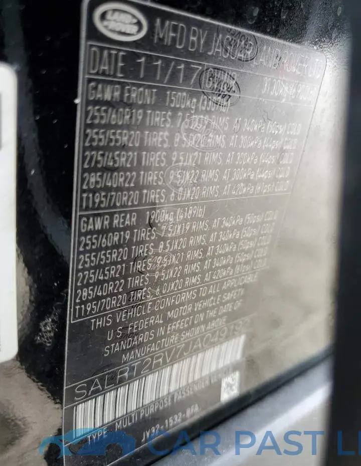 SALRT2RV7JA049192# 12