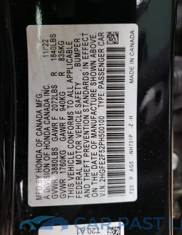 2HGFE2F52PH500100# 13