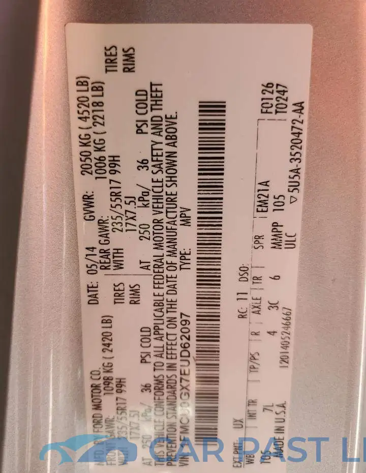 1FMCU0GX7EUD62097# 12