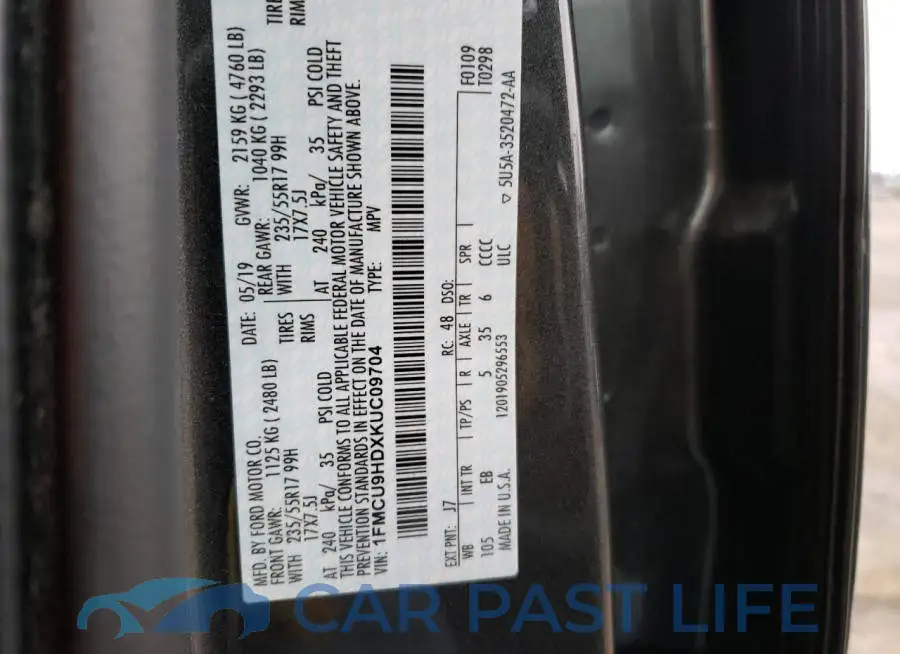 1FMCU9HDXKUC09704# 12