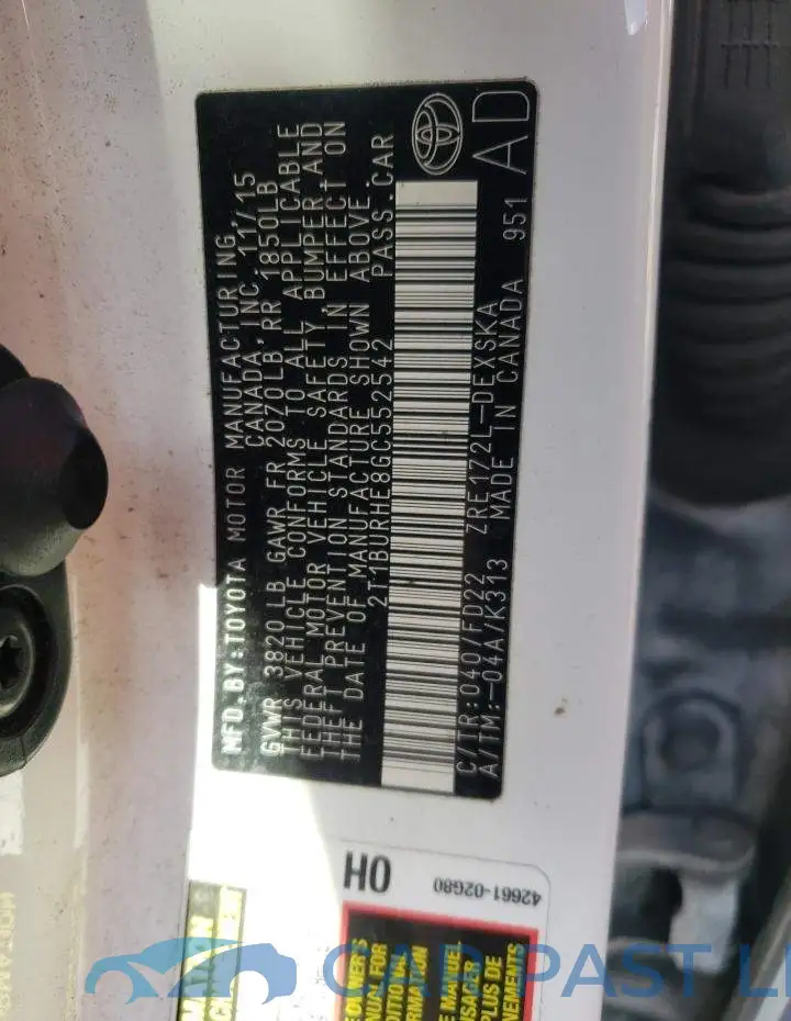 2T1BURHE8GC552542# 12