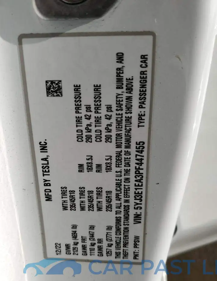 5YJ3E1EA3PF447455# 12