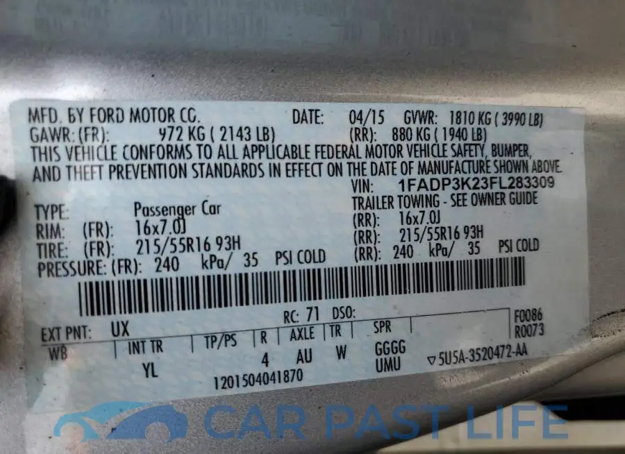 1FADP3K23FL283309# 12