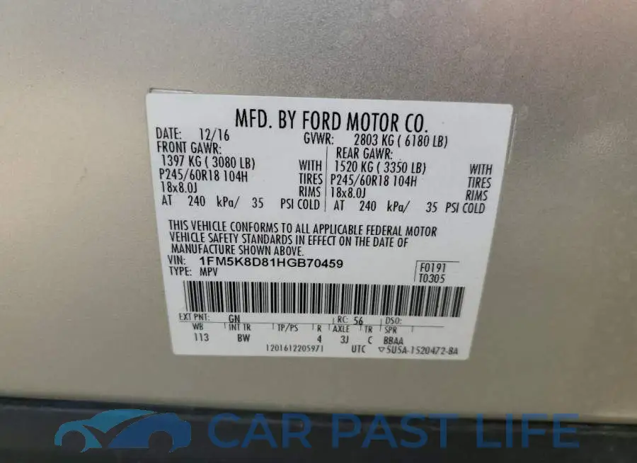 1FM5K8D81HGB70459# 14