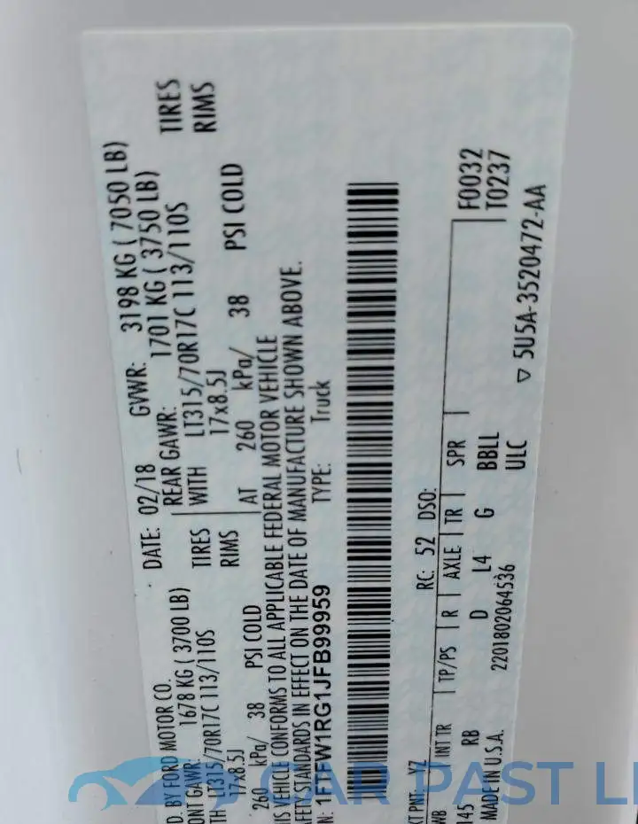 1FTFW1RG1JFB99959# 13