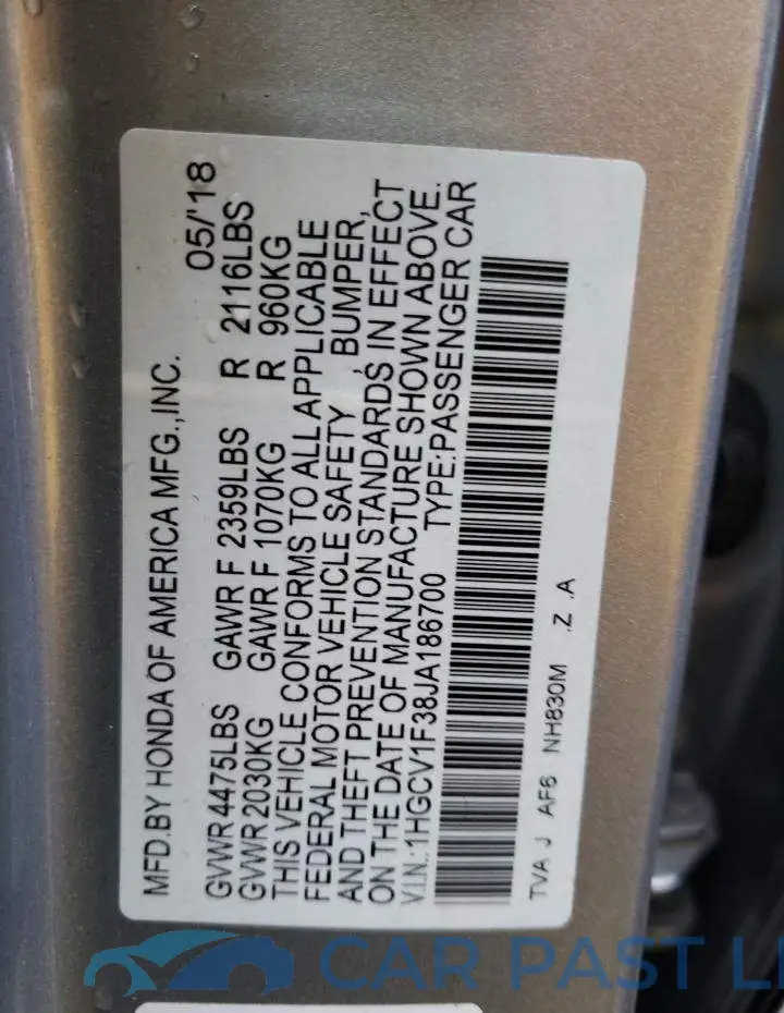 1HGCV1F38JA186700# 12