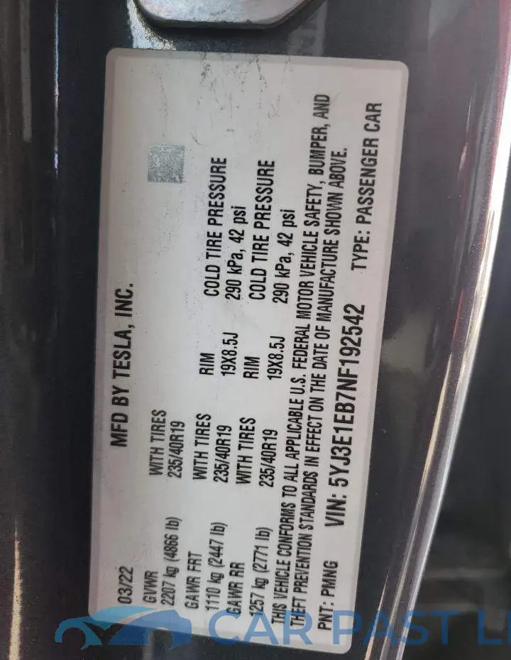 5YJ3E1EB7NF192542# 12