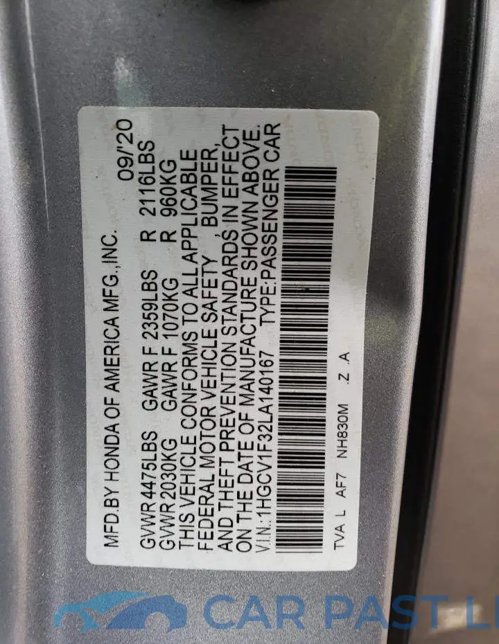 1HGCV1F32LA140167# 12