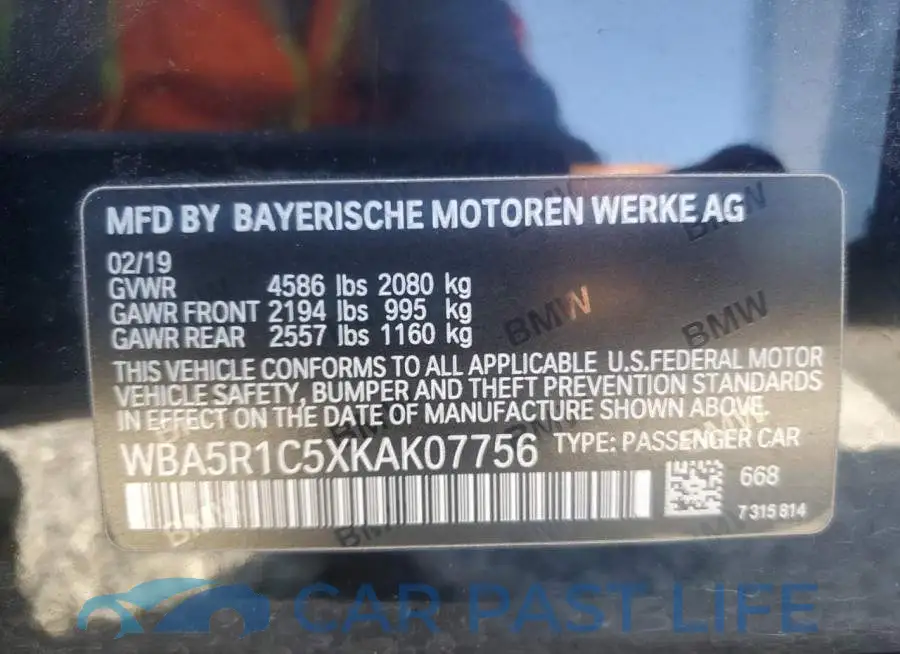 WBA5R1C5XKAK07756# 12