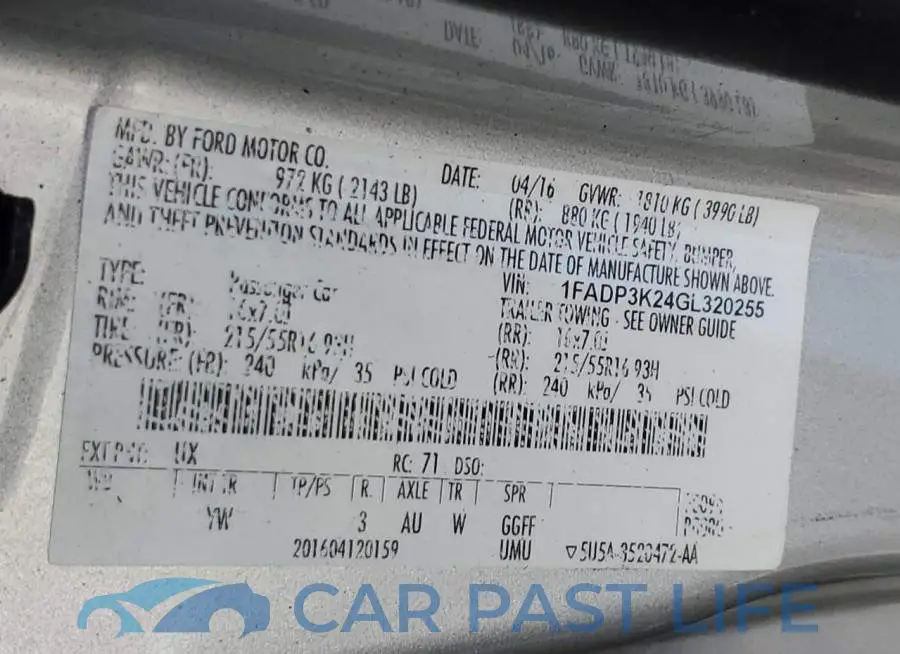 1FADP3K24GL320255# 12